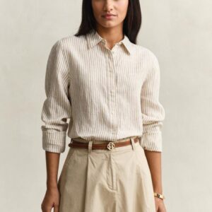 Camisa de Linho às Riscas Corte Regular Gant