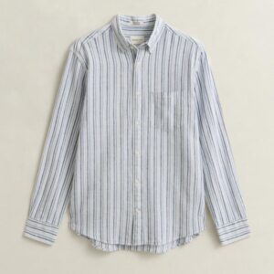 CAMISA GANT REGULAR DE ALGODÃO E LINHO COM LISTRAS