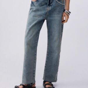 Calça jeans cropped com detalhes de pedraria Liu Jo