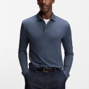 POLO BOSS DE MANGA COMPRIDA EM ALGODÃO INTERLOCK COM LOGÓTIP