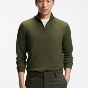 Camisola BOSS em lã merino com gola com fecho de correr