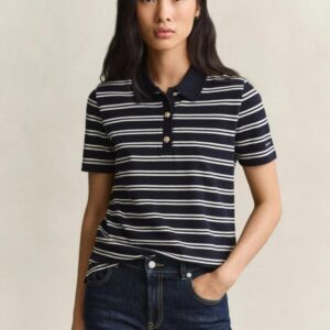 Camisola tipo polo em algodão piqué às riscas Gant