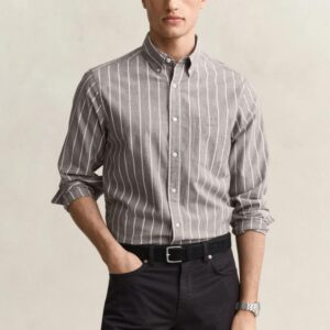 Camisa Gant em popelina e mistura de tecidos às riscas