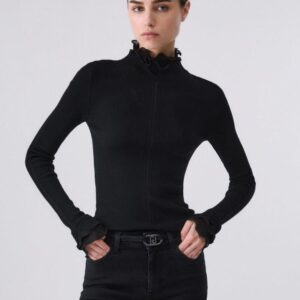 Blusa de gola alta de lã com babados Liu Jo