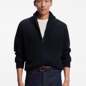 Cardigan BOSS com fecho em lã virgem estruturada e caxemira